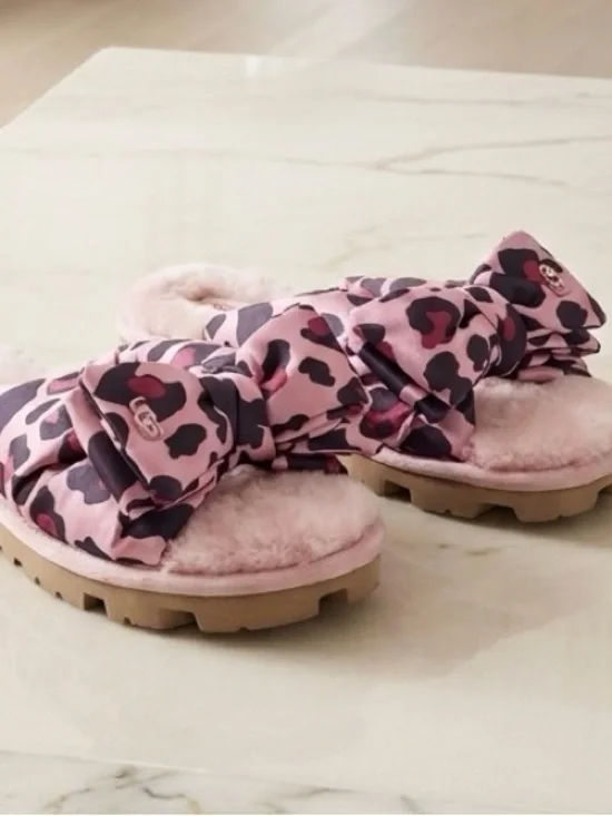 UGG Sz 8 Pink Leopard Bow Slide Sandals - Women - Picture 2 of 3